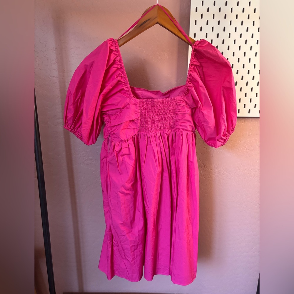 Hot Pink Puff Sleeve Mini Dress - Picture 4 of 4